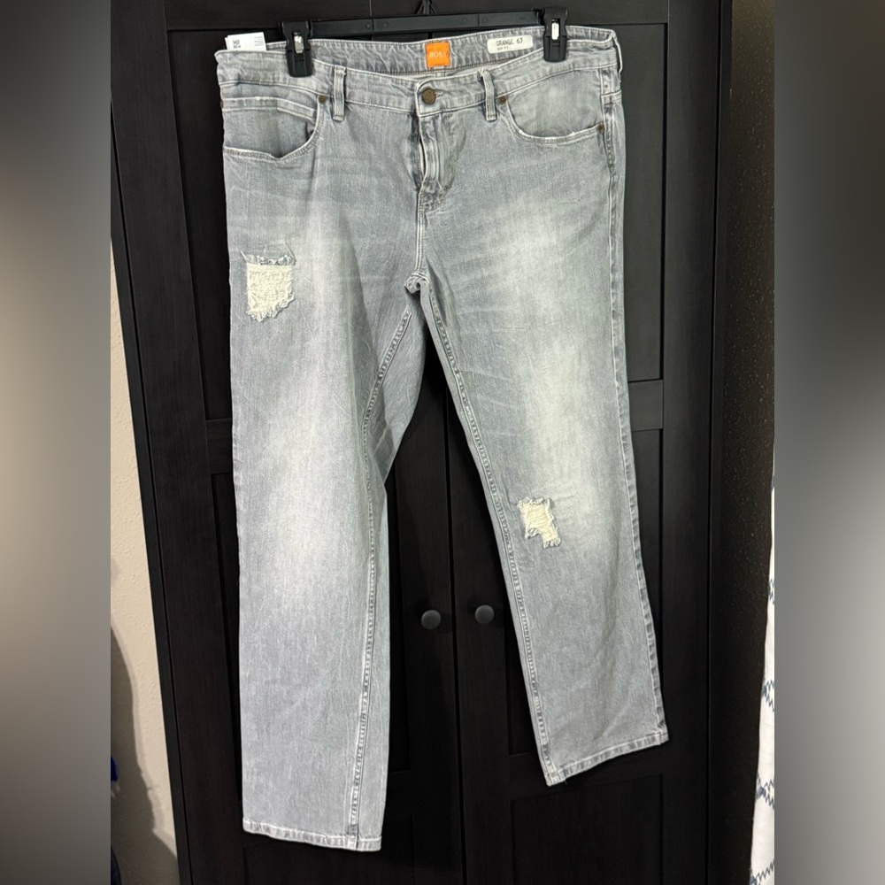 Boss Light Gray Distressed Relaxed Jeans